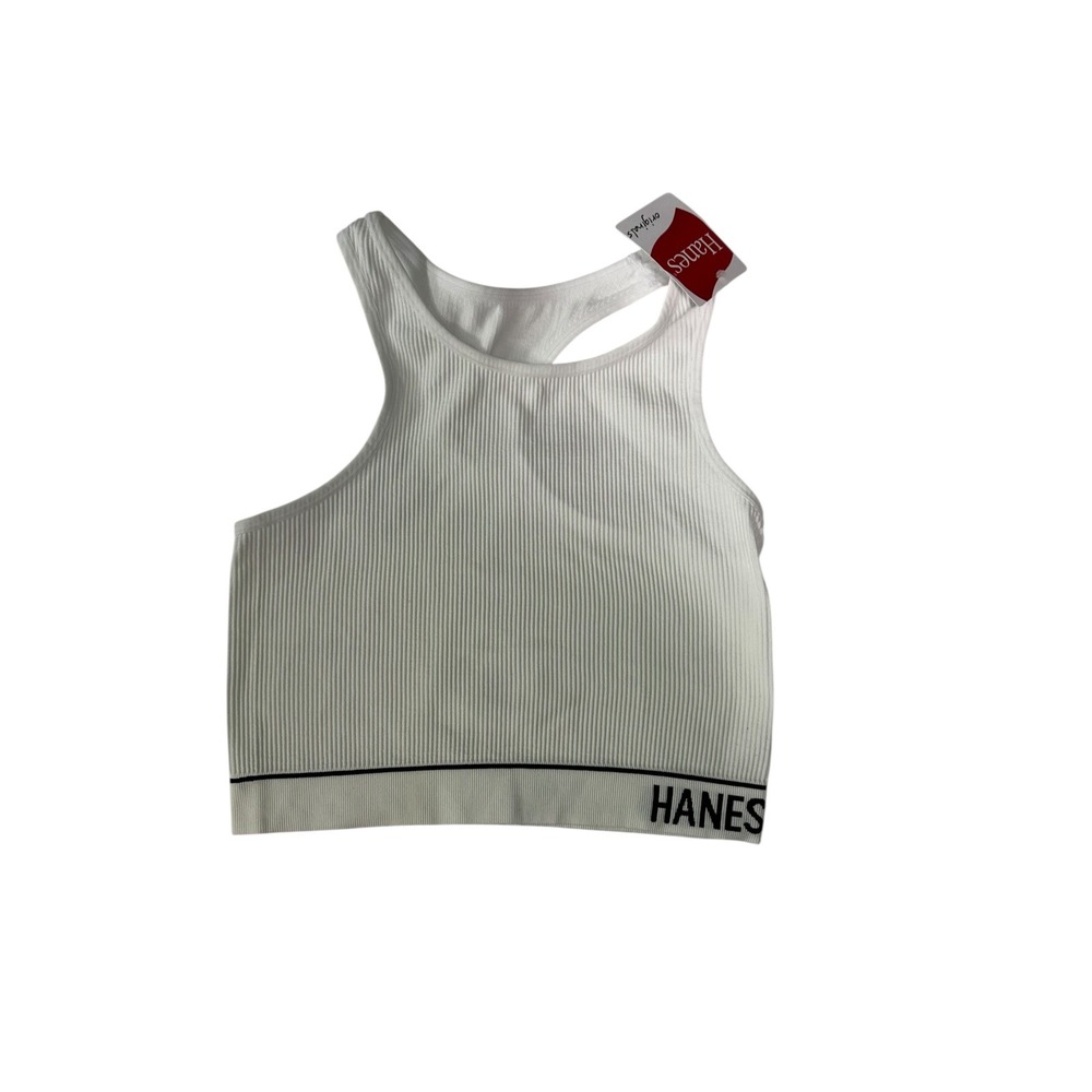 Hanes Originals Ribbed Crop Tank Top Racerback White Activewear‎ Size S